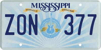 MS license plate ZON377