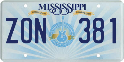MS license plate ZON381