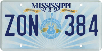 MS license plate ZON384