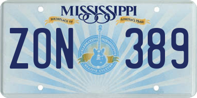 MS license plate ZON389