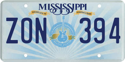 MS license plate ZON394