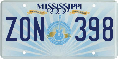 MS license plate ZON398