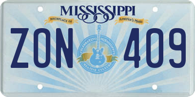 MS license plate ZON409