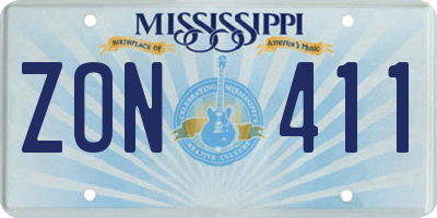 MS license plate ZON411