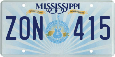 MS license plate ZON415