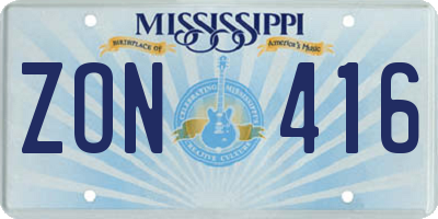 MS license plate ZON416