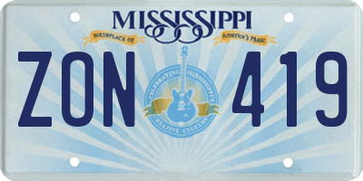 MS license plate ZON419