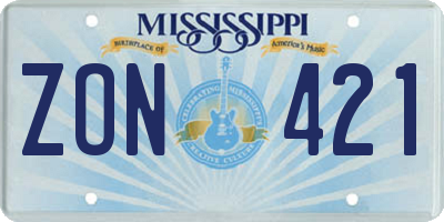 MS license plate ZON421