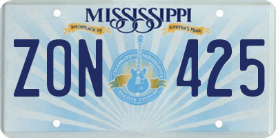 MS license plate ZON425