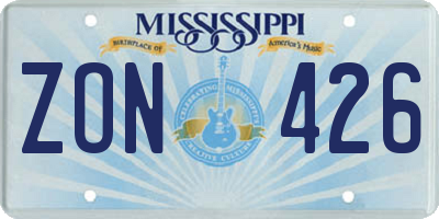 MS license plate ZON426