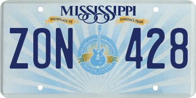 MS license plate ZON428