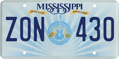 MS license plate ZON430