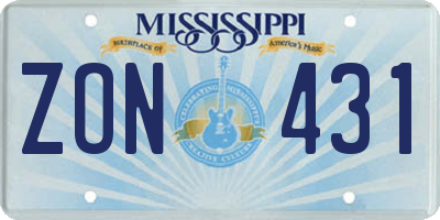 MS license plate ZON431