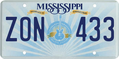 MS license plate ZON433