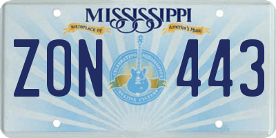 MS license plate ZON443