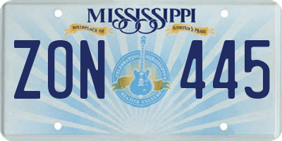 MS license plate ZON445