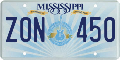 MS license plate ZON450