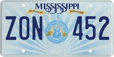 MS license plate ZON452