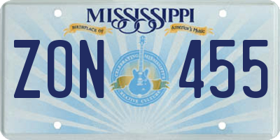 MS license plate ZON455