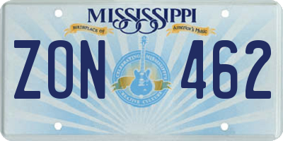 MS license plate ZON462