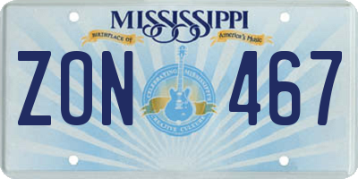 MS license plate ZON467