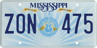 MS license plate ZON475