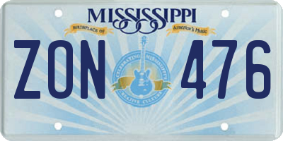 MS license plate ZON476