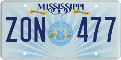MS license plate ZON477