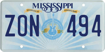 MS license plate ZON494