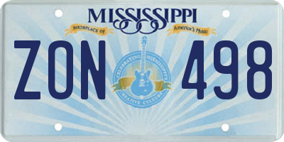 MS license plate ZON498