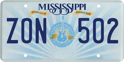 MS license plate ZON502