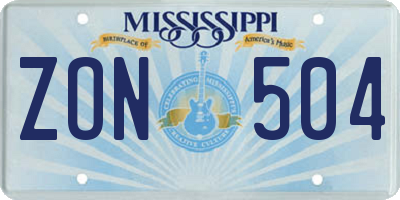 MS license plate ZON504