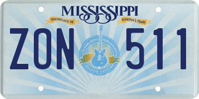 MS license plate ZON511
