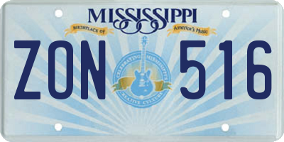 MS license plate ZON516