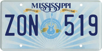 MS license plate ZON519