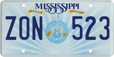 MS license plate ZON523