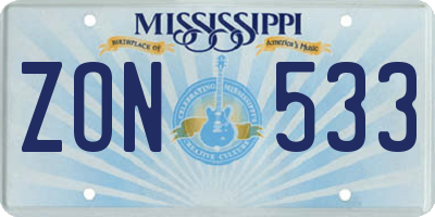 MS license plate ZON533