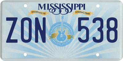 MS license plate ZON538