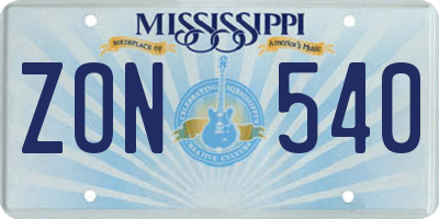 MS license plate ZON540