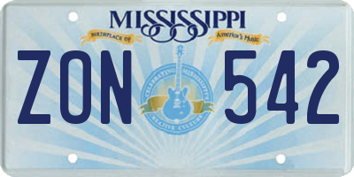 MS license plate ZON542
