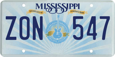MS license plate ZON547