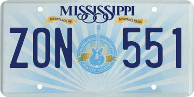 MS license plate ZON551