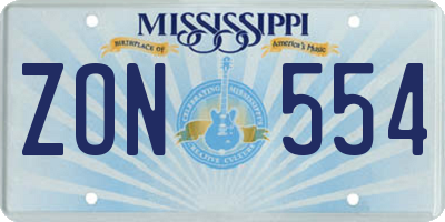 MS license plate ZON554