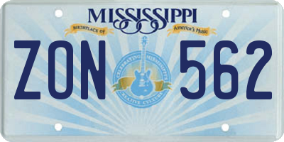 MS license plate ZON562