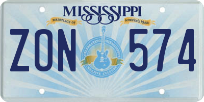 MS license plate ZON574