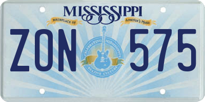 MS license plate ZON575