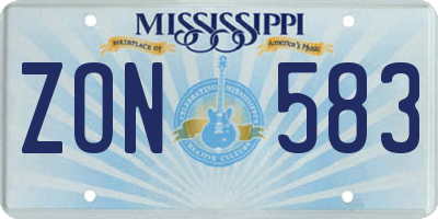 MS license plate ZON583