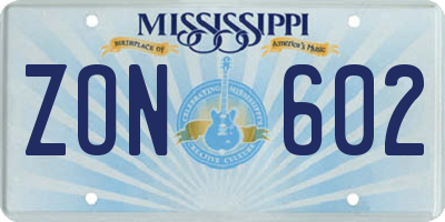 MS license plate ZON602