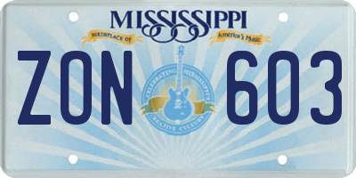 MS license plate ZON603