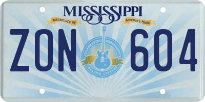 MS license plate ZON604